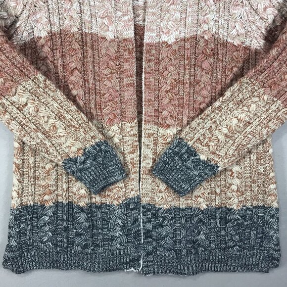 Lety & Me Cardigan Women's Large Brown Colorblock Sweater Knit Hooded Open Front - Picture 8 of 15